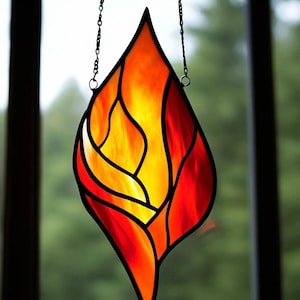 Handmade Stained Glass Fire Suncatcher: Vibrant Flame Window Hanging