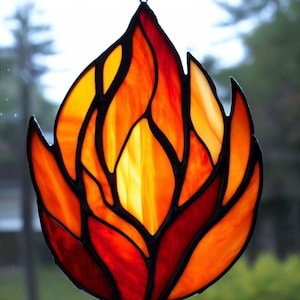 Handmade Stained Glass Fire Suncatcher: Vibrant Flame Window Hanging