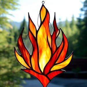 Handmade Stained Glass Fire Suncatcher: Vibrant Flame Window Hanging