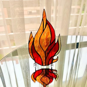 Handmade Stained Glass Fire Suncatcher: Vibrant Flame Window Hanging