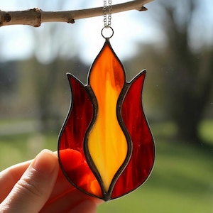 Stained Glass Flame Suncatcher: Vibrant Fire Decor, Handmade
