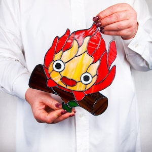 Calcifer Stained Glass Suncatcher, Fire Spirit Window Hanging, Fantasy Home Decor, Studio Ghibli Inspired Ornament