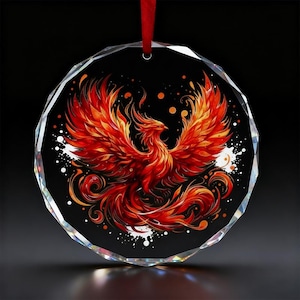 Phoenix Crystal Ornament-Window Flame Phoenix-Mythical Bird Glass Decor-Rising Phoenix Gift-Fire Spirit Hanging Art-Spiritual Rebirth Gift