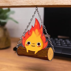 Fire Spirit Acrylic Suncatcher Kawaii Campfire Window Hanging Decor