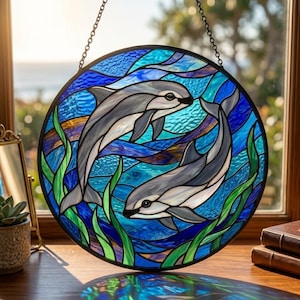 Vaquita Stained Glass Suncatcher, Endangered Marine Wildlife Decor, Dolphin Lover Gift