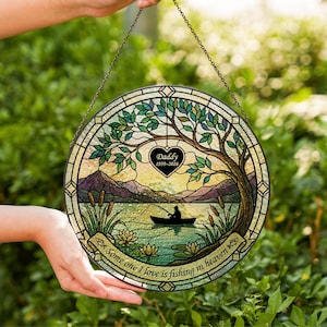 Personalized Memorial Fishing Suncatcher: Dad Remembrance Gift, Sympathy Loss Gift for Father